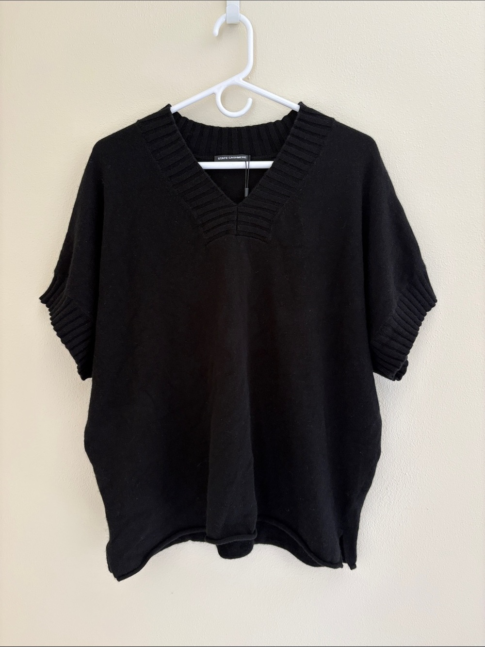 State Cashmere V-Neck Oversized Short Sleeve Sweater